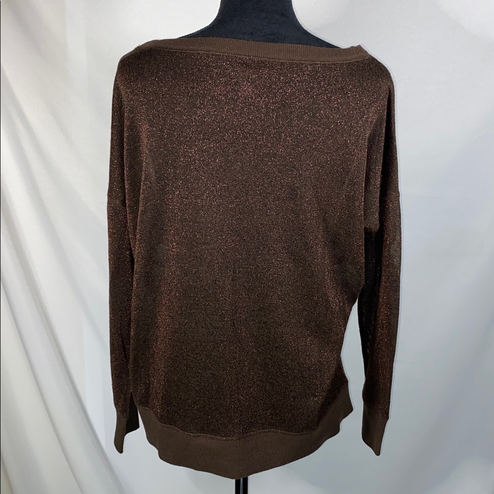 a.n.a A New Approach Brown Metallic Shimmer Sheer Top Medium NWT - Picture 5 of 7